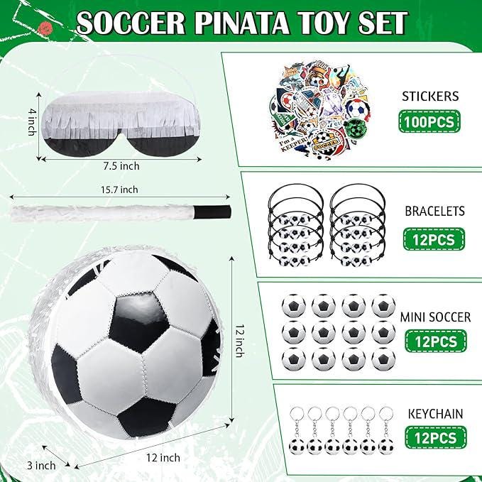 Soccer Ball Pinata Set with Blindfold, Baton, Mini Balls, and Party Accessories