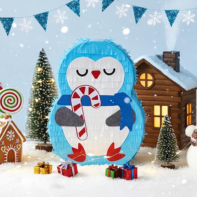 Penguin Pinata Bundle 16.5x12x4 Inch with Blindfold and Bat for Kids Xmas Party