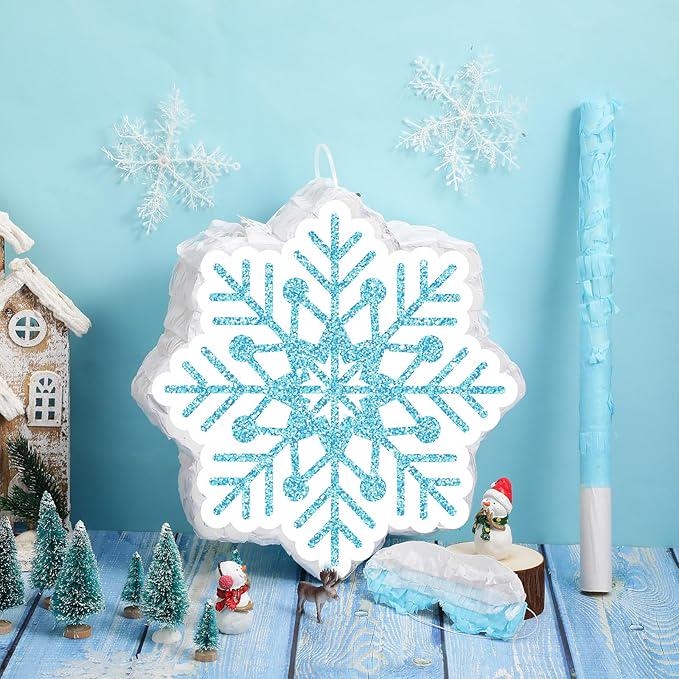 Winter Wonderland Christmas Pinata with Blindfold and Bat for Snowflake Theme Party