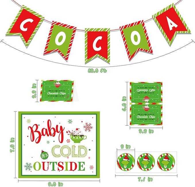 Winter Hot Chocolate Bar Kit with Red Green Banner, Labels & Cup Tags
