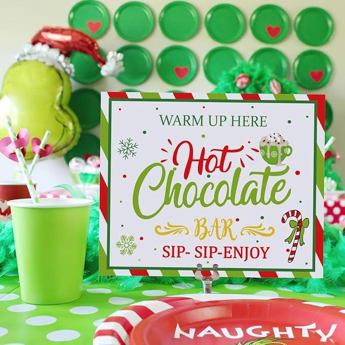 Winter Hot Chocolate Bar Kit with Red Green Banner, Labels & Cup Tags
