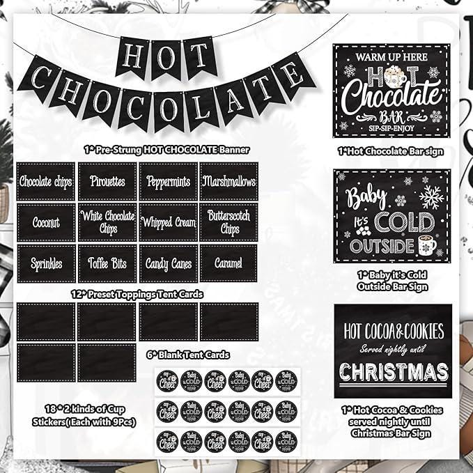 Christmas Hot Chocolate Bar Kit with Banner, Labels, Cup Tags & Toppings