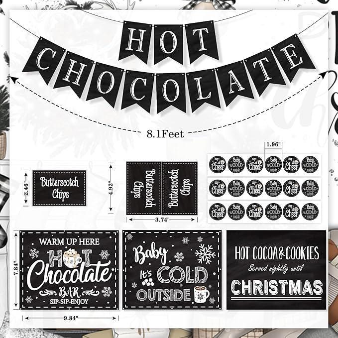 Christmas Hot Chocolate Bar Kit with Banner, Labels, Cup Tags & Toppings