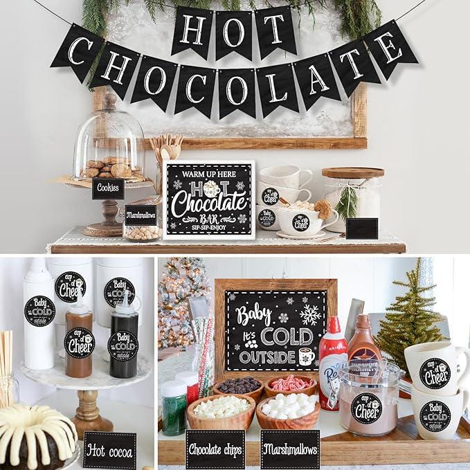 Christmas Hot Chocolate Bar Kit with Banner, Labels, Cup Tags & Toppings