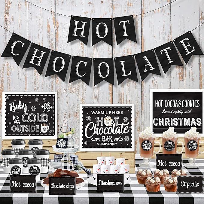 Christmas Hot Chocolate Bar Kit with Banner, Labels, Cup Tags & Toppings