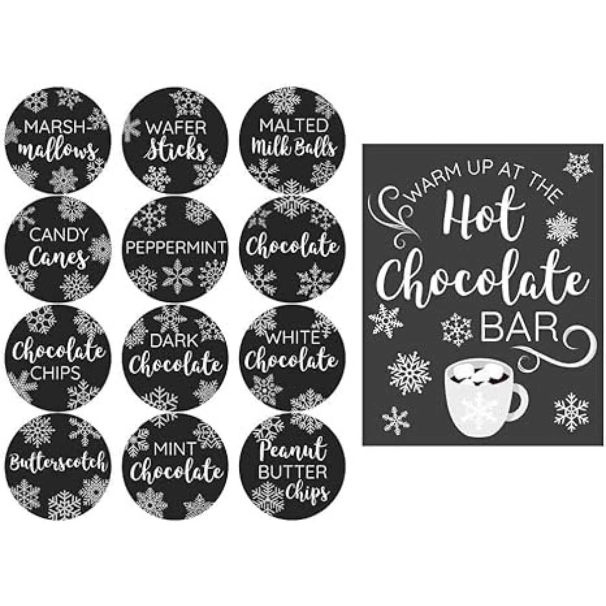 Hot Chocolate Bar Station Kit with Labels, 8x10 Sign & Cocoa Bar Stickers