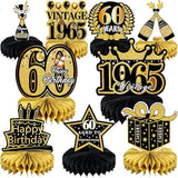 9 PCS 60th Birthday Table Centerpieces Black and Gold Honeycomb Party Decor