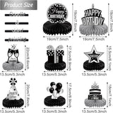 8 PCS Silver & Black Birthday Honeycomb Table Centerpieces Party Decor for Kids and Adults