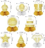 8 PCS White & Gold Happy Birthday Table Centerpieces Elegant Party Decor for Adults