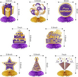 8 PCS Purple & Gold Birthday Honeycomb Table Centerpieces Party Decor for Women and Girls