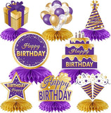 8 PCS Purple & Gold Birthday Honeycomb Table Centerpieces Party Decor for Women and Girls