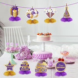 8 PCS Purple & Gold Birthday Honeycomb Table Centerpieces Party Decor for Women and Girls