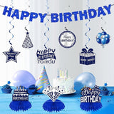 11 PCS Blue & Silver Happy Birthday Party Decorations Kit Centerpieces Banner and Table Toppers