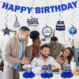 11 PCS Blue & Silver Happy Birthday Party Decorations Kit Centerpieces Banner and Table Toppers