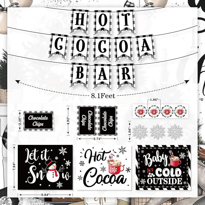 Hot Cocoa Bar Decor Kit, Winter Party Banner, Signs, Labels