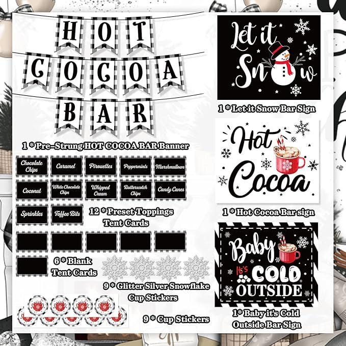 Hot Cocoa Bar Decor Kit, Winter Party Banner, Signs, Labels