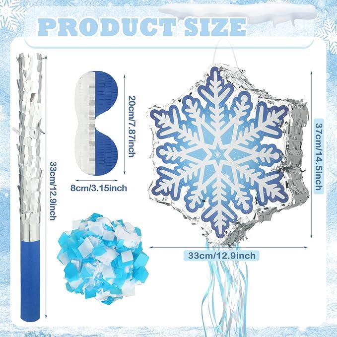 Winter Snowflake Piñata with Pull String Bat and Confetti for Christmas Party Fun