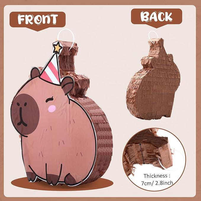 Christmas Capybara Piñata with Stick Blindfold and Confetti for Kids Party Fun