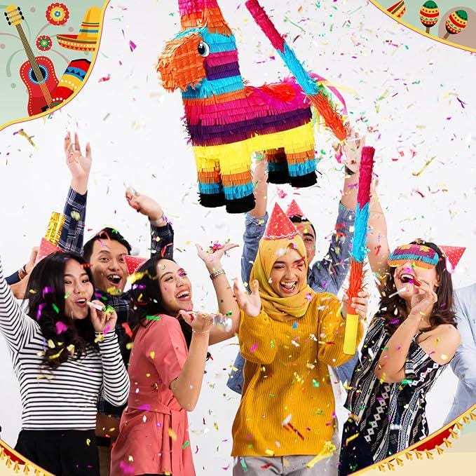 21-Inch Rainbow Donkey Piñata for Birthday, Cinco de Mayo and Party Fun