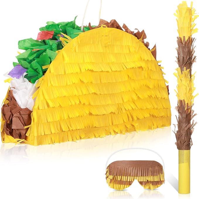 Taco Piñata with Stick, Blindfold for Mexican Birthday and Cinco de Mayo Fun