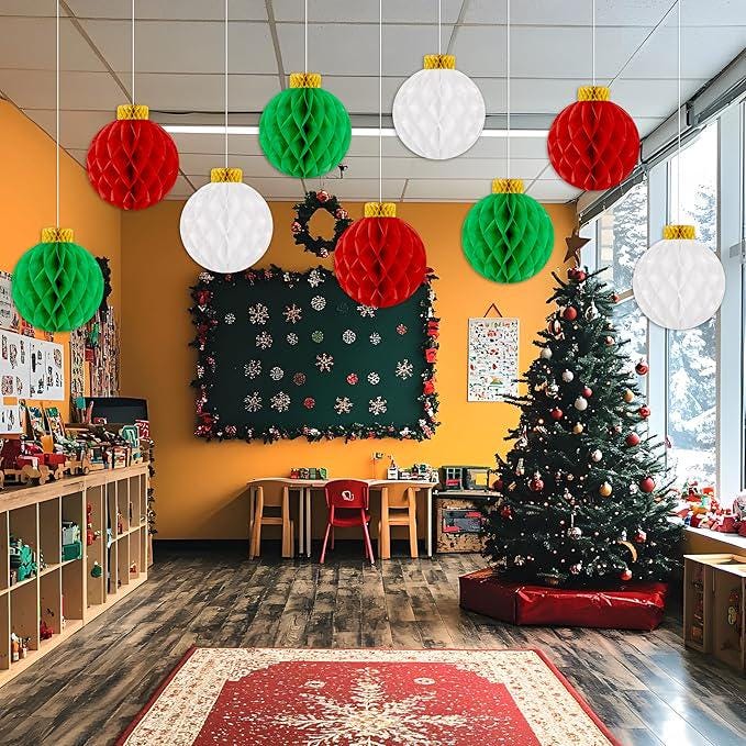 9 PCS Christmas Honeycomb Balls Paper Hanging Ornaments for Holiday Party