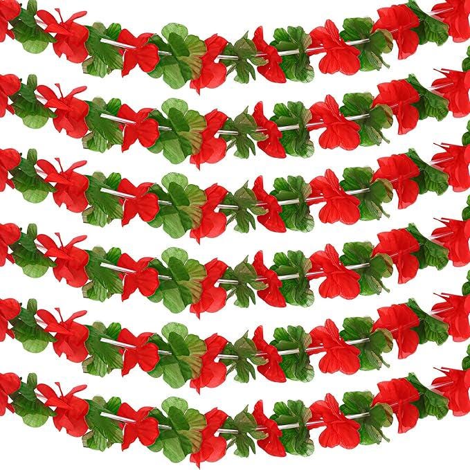 6PCS 10FT Red Green Christmas Flower Leis Hawaiian Luau Party Decorations