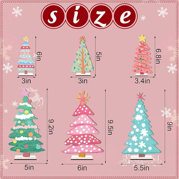 6PCS Christmas Wooden Signs Tree Tabletop Centerpieces Home Party Decor