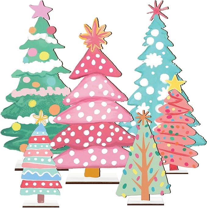 6PCS Christmas Wooden Signs Tree Tabletop Centerpieces Home Party Decor