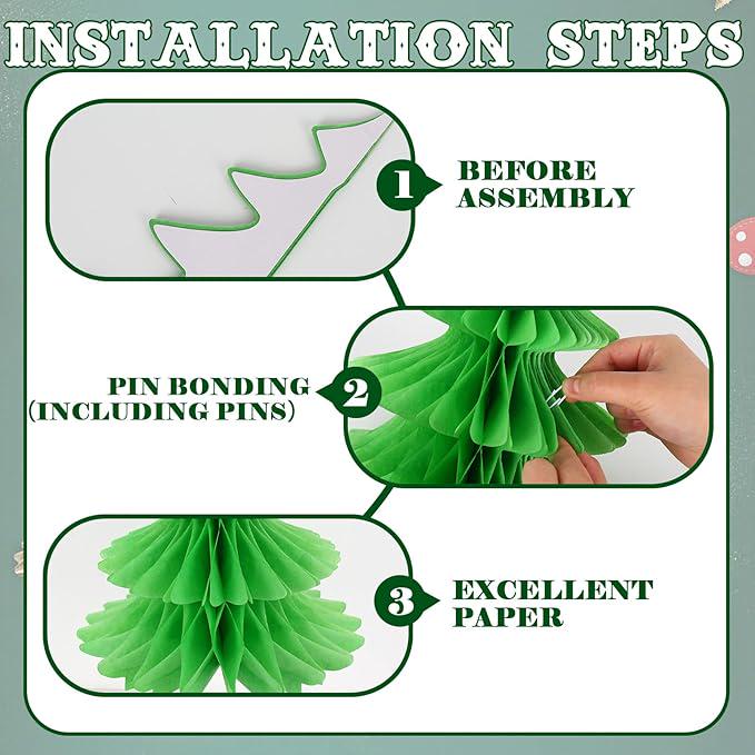 6PCS 3D Green Christmas Honeycomb Paper Trees Table Centerpiece Hanging Decor