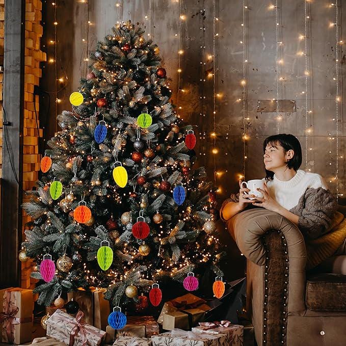 16PCS Christmas Honeycomb Hanging Paper Balls Tree Table Party Decor