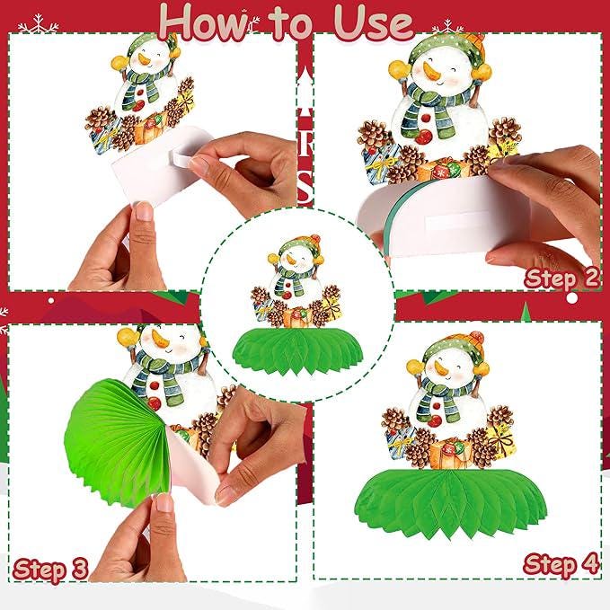 8PCS Christmas Honeycomb Table Centerpieces 3D Santa Snowman Tree Party Decor