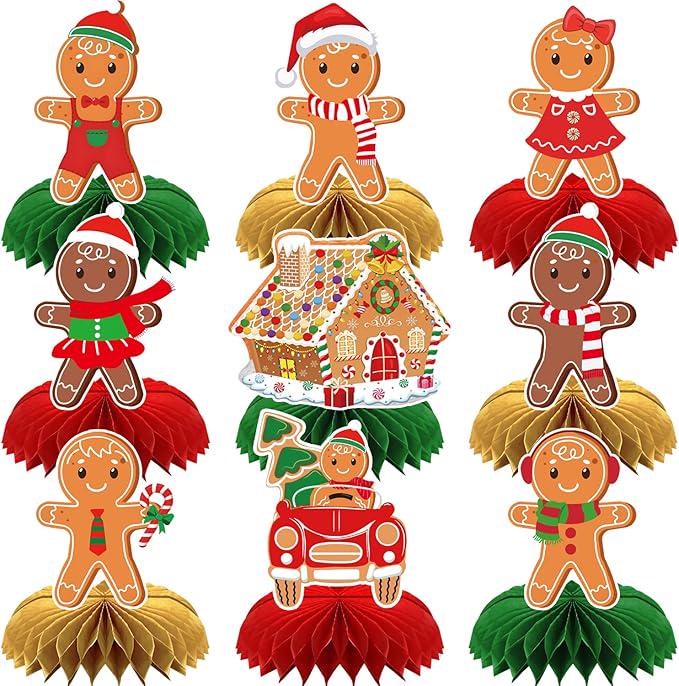 9PCS Gingerbread Man Honeycomb Table Centerpieces Christmas Holiday Party Decor