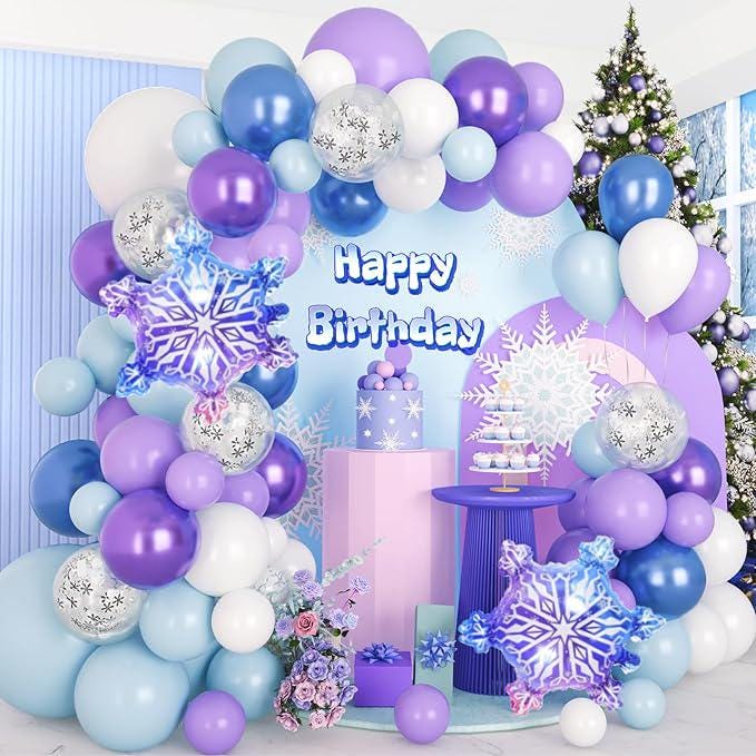 Winter Wonderland Balloon Arch Kit Blue Purple White Snowflake Party Decor