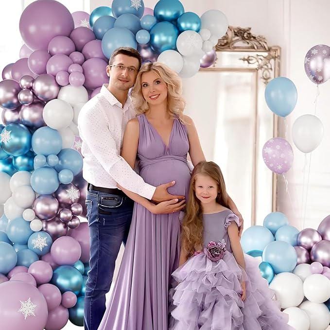 Winter Blue Purple Snowflake Balloon Arch Kit for Birthday & Baby Shower