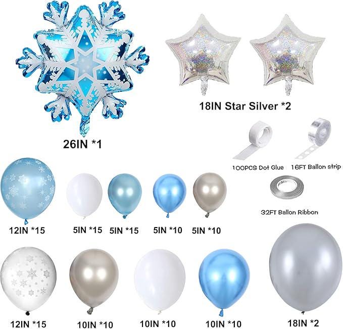 118-Piece Snowflake Balloon Arch Kit Silver Blue White Winter Party Decor