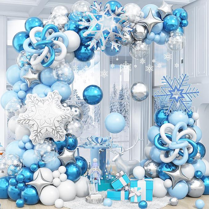 Winter Wonderland Balloon Arch Kit Blue White Silver Snowflake Party Decor