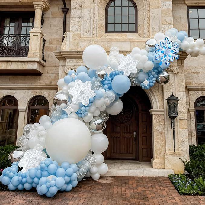 Winter Wonderland Balloon Arch Kit Blue White Silver Snowflake Party Decor