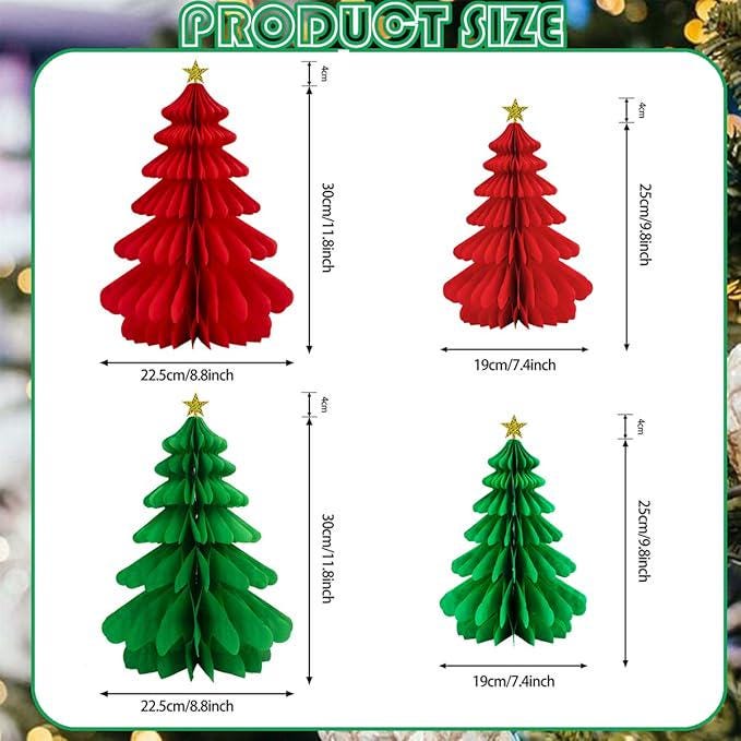Christmas Tree Honeycomb 3D Paper Pendant Red Green Xmas Party Decor 4PCS