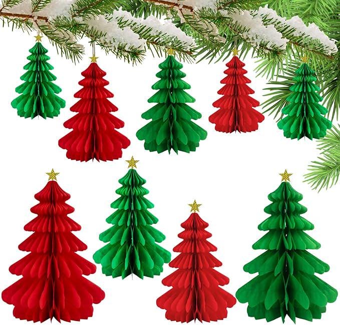 Christmas Tree Honeycomb 3D Paper Pendant Red Green Xmas Party Decor 4PCS