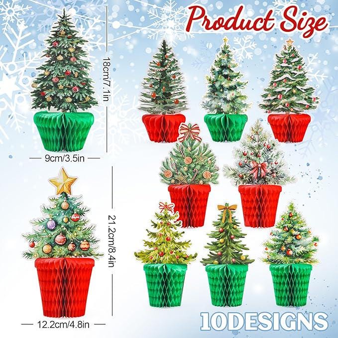 Whaline Christmas Tree Honeycomb 3D Paper Table Centerpieces Red Green 10 Pcs