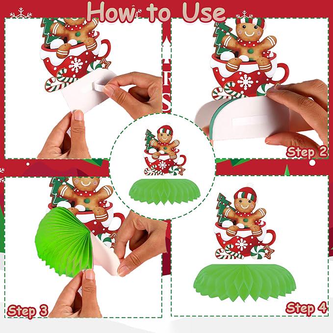8 Pcs Gingerbread Man Honeycomb Centerpieces 3D Christmas Table Decorations Holiday Decor