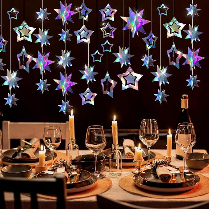 Iridescent Star Garland Holographic Hanging Decorations Birthday Wedding Baby Shower Party