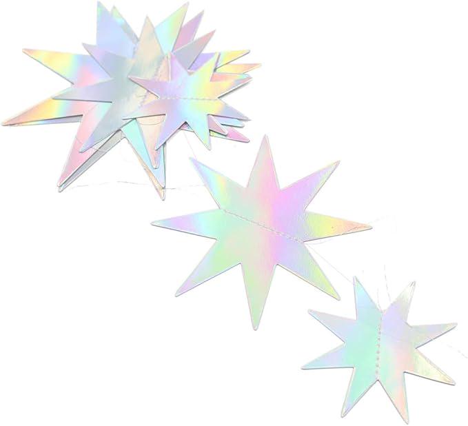 3D Iridescent Star Garland Hanging Twinkle Star Streamer Decorations Birthday Wedding Baby Shower