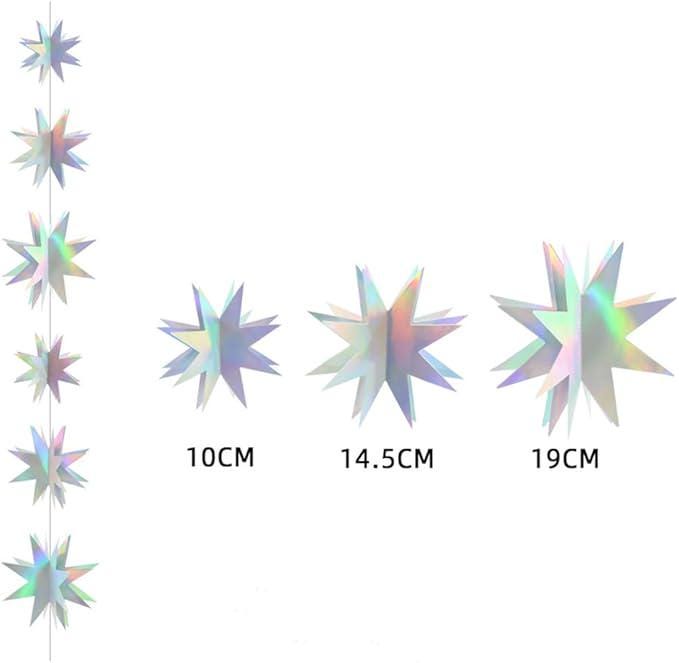 3D Iridescent Star Garland Hanging Twinkle Star Streamer Decorations Birthday Wedding Baby Shower
