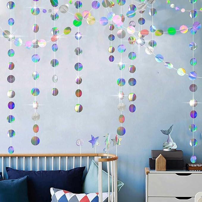 Shining Iridescent Circle Dot Hanging Garland Sparkling Streamer Banner Wedding Baby Shower Birthday