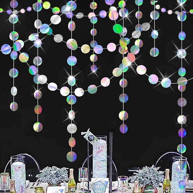 Shining Iridescent Circle Dot Hanging Garland Sparkling Streamer Banner Wedding Baby Shower Birthday