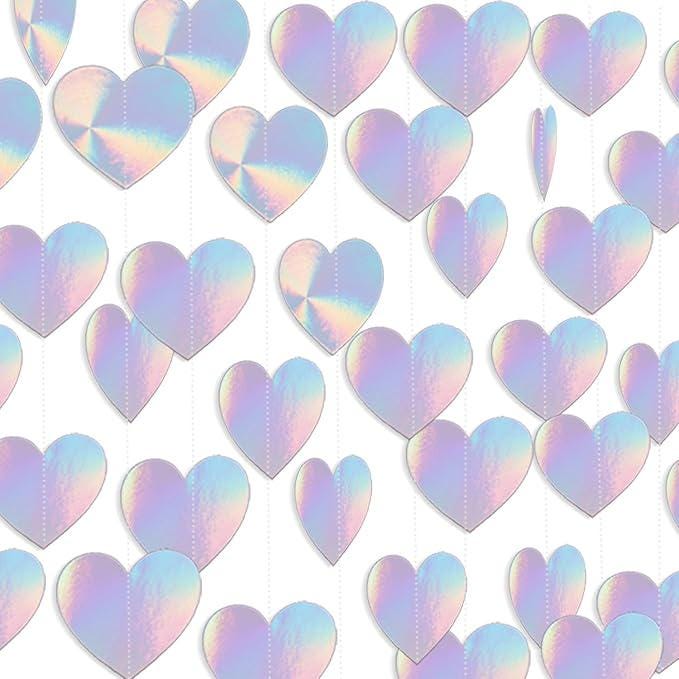 10 Pcs Holographic Iridescent Love Heart Hanging Garlands Birthday Wedding Party Decorations