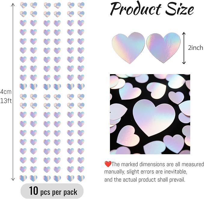10 Pcs Holographic Iridescent Love Heart Hanging Garlands Birthday Wedding Party Decorations