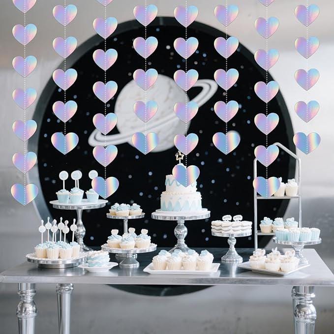 10 Pcs Holographic Iridescent Love Heart Hanging Garlands Birthday Wedding Party Decorations