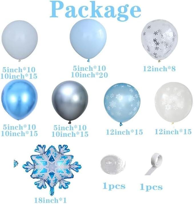 147-Pc Snowflake Balloon Arch Kit Blue White Winter Wonderland Party Decor